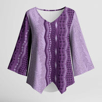 Vintage Violet Hawaiian Traditional Kapa Mix Flowers Lei Kimono Sleeve Blouse LT7 Female Violet - Polynesian Pride