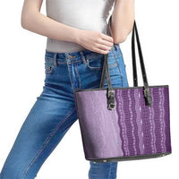 Vintage Violet Hawaiian Traditional Kapa Mix Flowers Lei Leather Tote Bag LT7 - Polynesian Pride