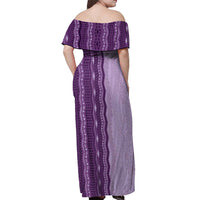 Vintage Violet Hawaiian Traditional Kapa Mix Flowers Lei Off Shoulder Maxi Dress LT7 - Polynesian Pride