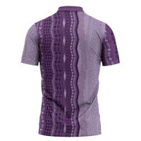 Vintage Violet Hawaiian Traditional Kapa Mix Flowers Lei Zipper Polo Shirt LT7 - Polynesian Pride