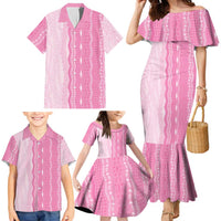 Vintage Pink Hawaiian Traditional Kapa Mix Flowers Lei Family Matching Mermaid Dress and Hawaiian Shirt