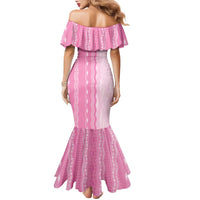 Vintage Pink Hawaiian Traditional Kapa Mix Flowers Lei Family Matching Mermaid Dress and Hawaiian Shirt