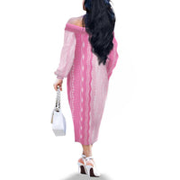 Vintage Pink Hawaiian Traditional Kapa Mix Flowers Lei Family Matching Off The Shoulder Long Sleeve Dress and Hawaiian Shirt