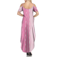 Vintage Pink Hawaiian Traditional Kapa Mix Flowers Lei Family Matching Summer Maxi Dress and Hawaiian Shirt