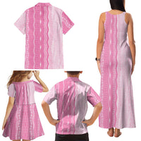Vintage Pink Hawaiian Traditional Kapa Mix Flowers Lei Family Matching Tank Maxi Dress and Hawaiian Shirt