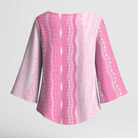 Vintage Pink Hawaiian Traditional Kapa Mix Flowers Lei Kimono Sleeve Blouse LT7 - Polynesian Pride