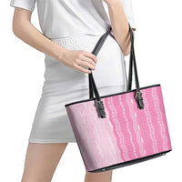 Vintage Pink Hawaiian Traditional Kapa Mix Flowers Lei Leather Tote Bag LT7 - Polynesian Pride