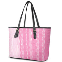 Vintage Pink Hawaiian Traditional Kapa Mix Flowers Lei Leather Tote Bag LT7 - Polynesian Pride
