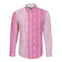 Vintage Pink Hawaiian Traditional Kapa Mix Flowers Lei Long Sleeve Button Shirt LT7 Unisex Pink - Polynesian Pride