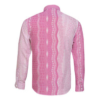 Vintage Pink Hawaiian Traditional Kapa Mix Flowers Lei Long Sleeve Button Shirt LT7 - Polynesian Pride