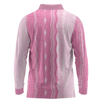 Vintage Pink Hawaiian Traditional Kapa Mix Flowers Lei Long Sleeve Polo Shirt LT7 - Polynesian Pride