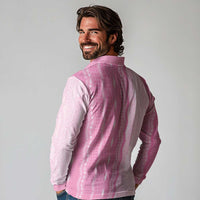 Vintage Pink Hawaiian Traditional Kapa Mix Flowers Lei Long Sleeve Polo Shirt LT7 - Polynesian Pride