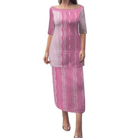 Vintage Pink Hawaiian Traditional Kapa Mix Flowers Lei Puletasi LT7 Long Dress Pink - Polynesian Pride