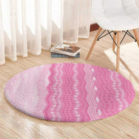 Vintage Pink Hawaiian Traditional Kapa Mix Flowers Lei Round Carpet LT7 - Polynesian Pride
