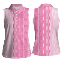 Vintage Pink Hawaiian Traditional Kapa Mix Flowers Lei Women Sleeveless Polo Shirt