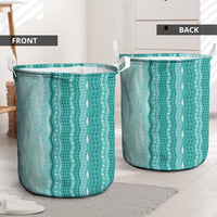 Vintage Teal Hawaiian Traditional Kapa Mix Flowers Lei Laundry Basket LT7 - Polynesian Pride