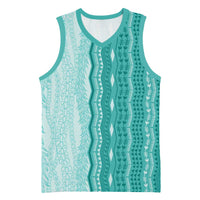 Vintage Teal Hawaiian Traditional Kapa Mix Flowers Lei Basketball Jersey LT7 Unisex Teal - Polynesian Pride