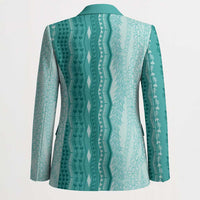 Vintage Teal Hawaiian Traditional Kapa Mix Flowers Lei Blazer LT7 - Polynesian Pride