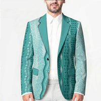 Vintage Teal Hawaiian Traditional Kapa Mix Flowers Lei Blazer LT7 - Polynesian Pride