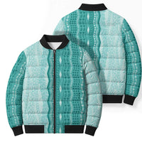 Vintage Teal Hawaiian Traditional Kapa Mix Flowers Lei Bomber Puffer Jacket LT7 - Polynesian Pride