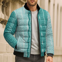 Vintage Teal Hawaiian Traditional Kapa Mix Flowers Lei Bomber Puffer Jacket LT7 - Polynesian Pride