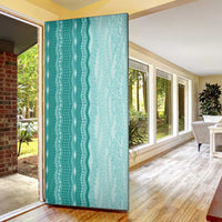 Vintage Teal Hawaiian Traditional Kapa Mix Flowers Lei Door Cover