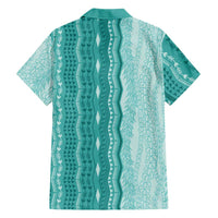 Vintage Teal Hawaiian Traditional Kapa Mix Flowers Lei Family Matching Long Sleeve Bodycon Dress and Hawaiian Shirt