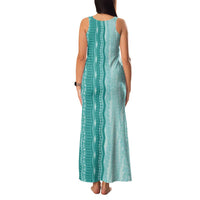 Vintage Teal Hawaiian Traditional Kapa Mix Flowers Lei Family Matching Tank Maxi Dress and Hawaiian Shirt