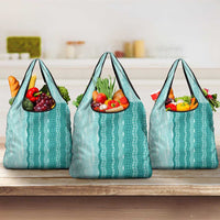 Vintage Teal Hawaiian Traditional Kapa Mix Flowers Lei Grocery Bag LT7 3-pack One Size Teal - Polynesian Pride