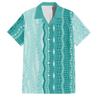 Vintage Teal Hawaiian Traditional Kapa Mix Flowers Lei Hawaiian Shirt LT7 Teal - Polynesian Pride