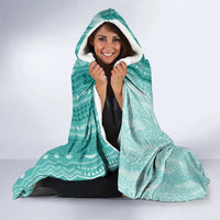 Vintage Teal Hawaiian Traditional Kapa Mix Flowers Lei Hooded Blanket LT7 - Polynesian Pride