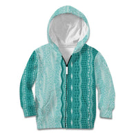 Vintage Teal Hawaiian Traditional Kapa Mix Flowers Lei Kid Hoodie LT7 Zip Hoodie Teal - Polynesian Pride