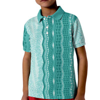 Vintage Teal Hawaiian Traditional Kapa Mix Flowers Lei Kid Polo Shirt LT7 Kid Teal - Polynesian Pride