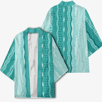 Vintage Teal Hawaiian Traditional Kapa Mix Flowers Lei Kimono LT7 - Polynesian Pride
