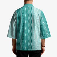 Vintage Teal Hawaiian Traditional Kapa Mix Flowers Lei Kimono LT7 - Polynesian Pride
