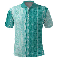 Vintage Teal Hawaiian Traditional Kapa Mix Flowers Lei Polo Shirt LT7 Teal - Polynesian Pride