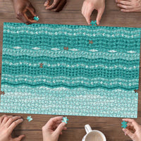 Vintage Teal Hawaiian Traditional Kapa Mix Flowers Lei Puzzle LT7 - Polynesian Pride