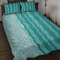 Vintage Teal Hawaiian Traditional Kapa Mix Flowers Lei Quilt Bed Set LT7 Teal - Polynesian Pride
