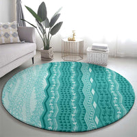 Vintage Teal Hawaiian Traditional Kapa Mix Flowers Lei Round Carpet LT7 - Polynesian Pride