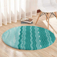 Vintage Teal Hawaiian Traditional Kapa Mix Flowers Lei Round Carpet LT7 - Polynesian Pride