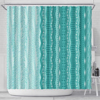 Vintage Teal Hawaiian Traditional Kapa Mix Flowers Lei Shower Curtain LT7 - Polynesian Pride