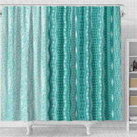 Vintage Teal Hawaiian Traditional Kapa Mix Flowers Lei Shower Curtain LT7 - Polynesian Pride