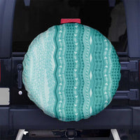 Vintage Teal Hawaiian Traditional Kapa Mix Flowers Lei Spare Tire Cover LT7 No hole Teal - Polynesian Pride
