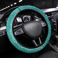 Vintage Teal Hawaiian Traditional Kapa Mix Flowers Lei Steering Wheel Cover LT7 Universal Fit Teal - Polynesian Pride