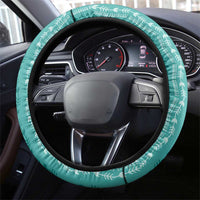 Vintage Teal Hawaiian Traditional Kapa Mix Flowers Lei Steering Wheel Cover LT7 - Polynesian Pride
