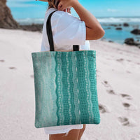 Vintage Teal Hawaiian Traditional Kapa Mix Flowers Lei Tote Bag LT7 - Polynesian Pride