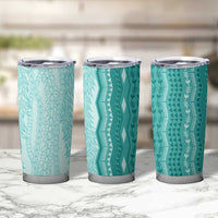 Vintage Teal Hawaiian Traditional Kapa Mix Flowers Lei Tumbler Cup LT7 - Polynesian Pride