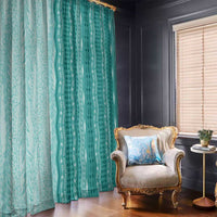 Vintage Teal Hawaiian Traditional Kapa Mix Flowers Lei Window Curtain LT7 - Polynesian Pride