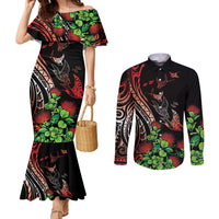 Aloha Hawaii Manta Rays Couples Matching Mermaid Dress and Long Sleeve Button Shirt Red Ohia Lehua LT7 Red - Polynesian Pride