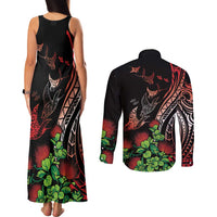 Aloha Hawaii Manta Rays Couples Matching Tank Maxi Dress and Long Sleeve Button Shirt Red Ohia Lehua LT7 - Polynesian Pride